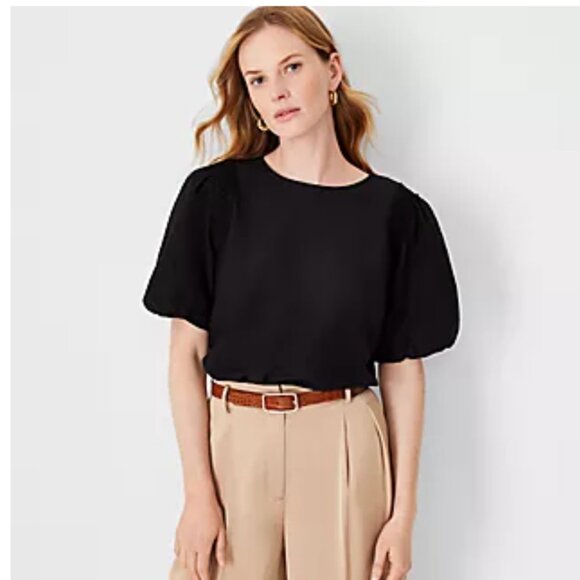 Ann Taylor Lace Trim Mixed Media Top (Black) - Picture 1 of 3